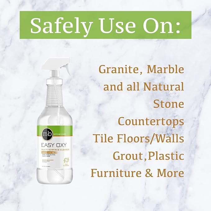 MB Stone Care Easy Oxy Marble Tile Grout Cleaner with Drill Brush KIT - Cleans Granite, Stainless Steel, Fabric, Quartz, Glass (Gallon Bundle)
