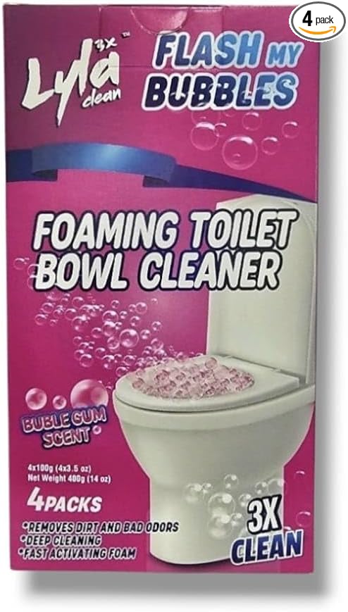 LYLA 3X Foaming Toilet Bowl Cleaner, 4 Pack Deodorizer & Septic Safe – Deep Cleaning, Odor Eliminator, Stain Remover for Long-Lasting Freshness, Bubble Gum Scent