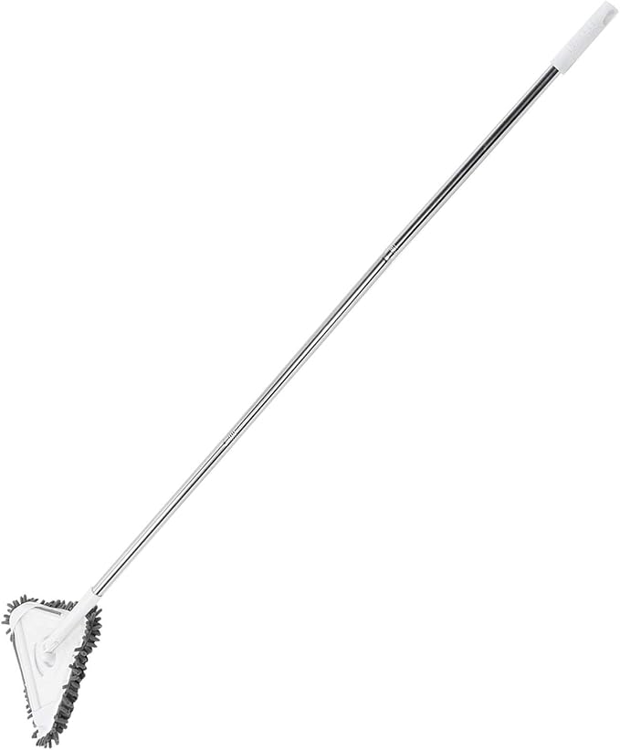 Multi Functional Window Cleaner with Detachable Rod, Glass Wiper and Floor Cleaner, 360 Degree Rotatable Triangular for Ceiling Wall Glass, Includes 3 Stainless