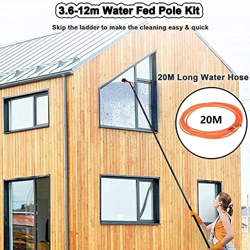 Telescopic Glass Cleaning Brush,Solar Panel Cleaning Tool Equipment, Window Cleaning Pole Photovoltaic Water Fed Telescopic Brush Extendable Cleaner Conservatory Roof,30cmbrush,36FT/10.8M