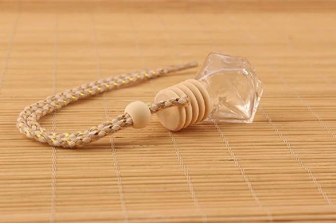 5Pcs 8ml Hanging Car Air Freshener Perfume Bottle, Refillable Aromatherapy Fragrance Clear Empty Essential Oil Diffuser Perfume Pendant Auto Ornaments Decor Accessories with Wooden Caps