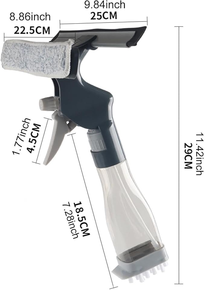 Window Cleaner Squeegee Spray Bottle Lightweight Brush Glass Cleaning for Shower Screen Car Mirror Countertop Tile
