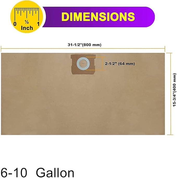 Pack 10 Vacuum Bags For DEWALT 6 to 10 Gallon Shop Vac DXVA19-4101, Dust Collection Bag with Filter For Vacmaster VHBM, Replacement Parts BM08 Accessories Kit