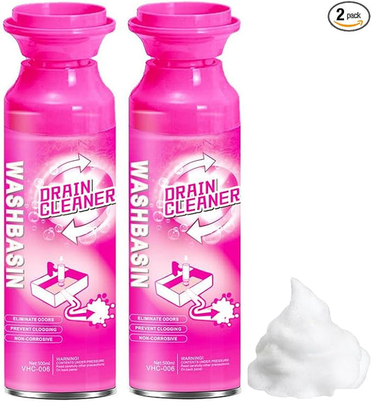 Foaming Drain Cleaner (2 Pack), Sink Clog Remover and Deodorizer for Bathroom & Kitchen, Pipe Deep Cleaning Foam for Bathtub, Shower, Washbasin, Dissolves Hair, Grease & Soap Scum to Fix Slow Drains
