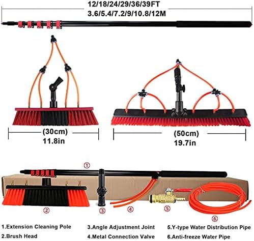 Telescopic Glass Cleaning Brush,Solar Panel Cleaning Tool Equipment, Window Cleaning Pole Photovoltaic Water Fed Telescopic Brush Extendable Cleaner Conservatory Roof,55cmbrush,12FT/3.6M