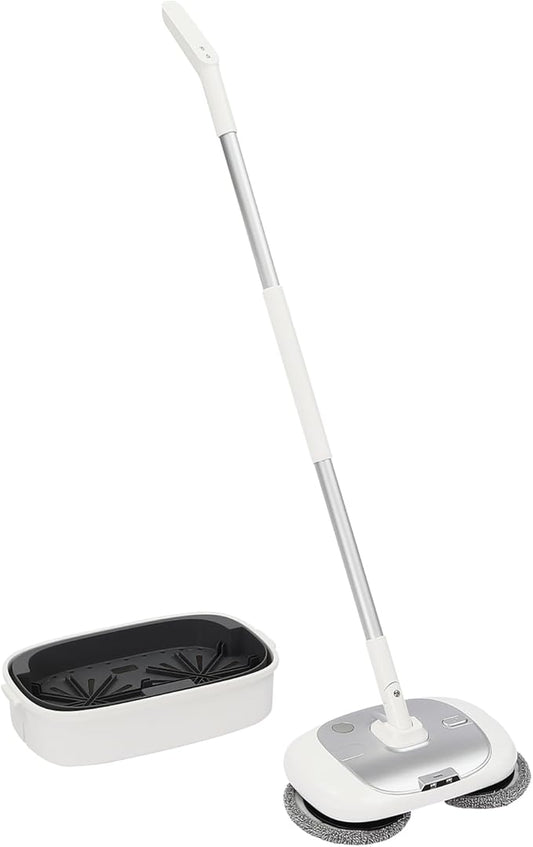 Cordless Electric Mop w/Cleaning Bucket Portable Hardwood Floor Cleaner Self-Cleaning Mop w/LED Headlight and Water Spray, Up to 100 mins Powerful Spin Mop for Wooden, Marble, Tile Floor