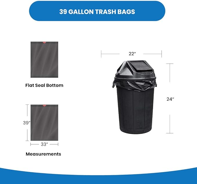 Reli. 39 Gallon Trash Bags Drawstring (200 Count Bulk) Large 39 Gallon Heavy Duty Drawstring Trash Bags - Black Garbage 39Gal Capacity, Lawn Leaf (39Gal)