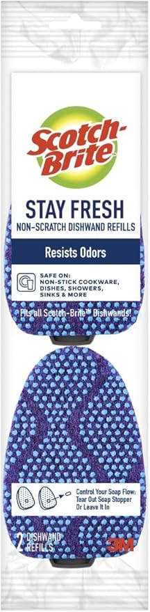 Scotch-Brite Scrub Dots Dishwand Refills, 2 Dish Wand Sponge Refills, Best for Nonstick Pots and Pans, Keep Hands Out of the Mess, Fits All Scotch-Brite Dishwands, Dish Brush Refills