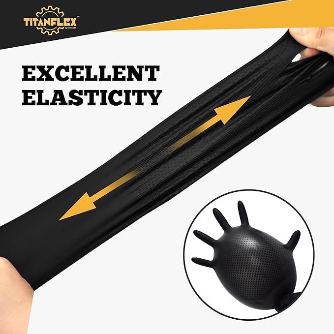 TitanFlex Heavy Duty Black Industrial Nitrile Gloves with Raised Diamond Texture, Latex Free (6mil/8mil)