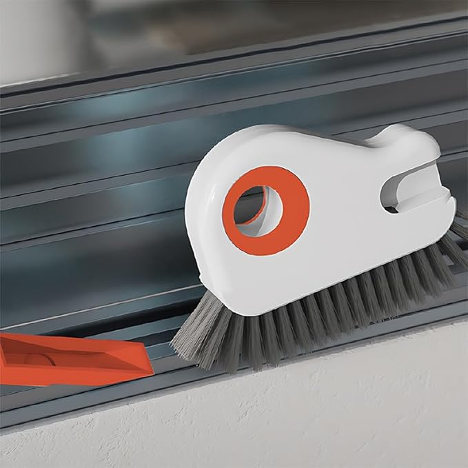 2 in 1 Groove Cleaning Brush Window Track Cleaning Tools, 2025 New Multifunction Hard Bristle Crevice Cleaner Brush with Hidden Scraper, Grout Cleaner Grip Brush for Sliding Door Track
