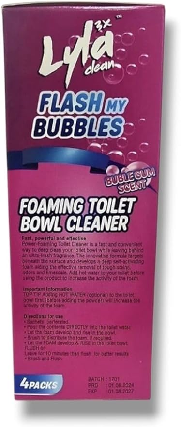 LYLA 3X Foaming Toilet Bowl Cleaner, 4 Pack Deodorizer & Septic Safe – Deep Cleaning, Odor Eliminator, Stain Remover for Long-Lasting Freshness, Bubble Gum Scent