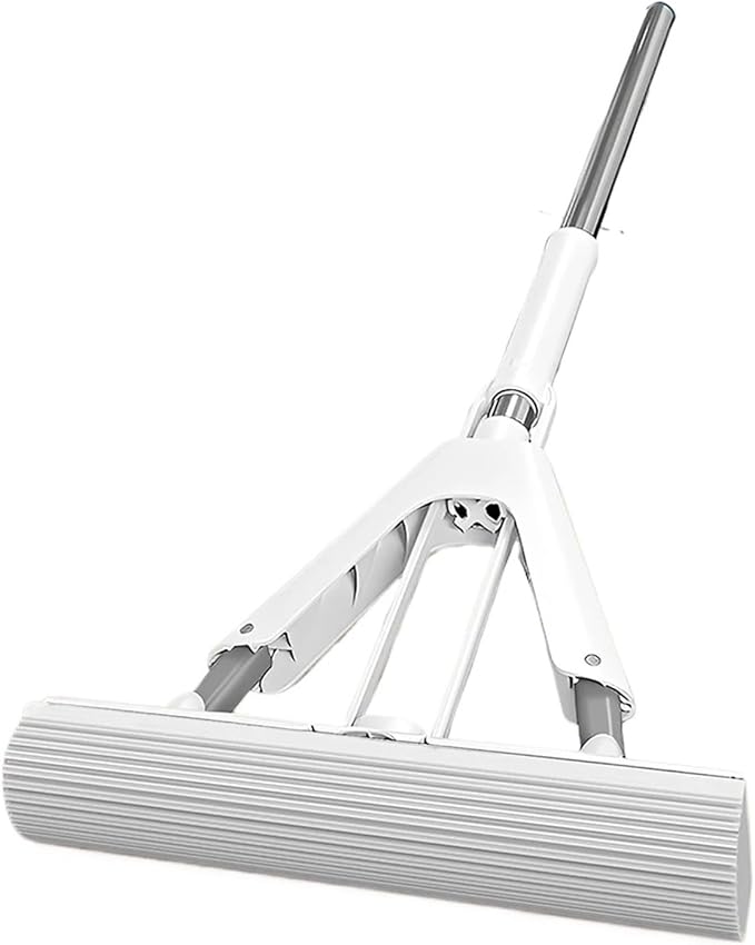 Mop and Bucket Set Sponge Mop Squeeze Wood Floor Tiles Spin Cleaning Tools Spray Mop(White)