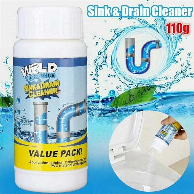 Wild Tornado Powerful Sink & Drain Cleaner Powder - Quick Foaming Super Cleaning Agent for Kitchen, Bathroom & Toilet Pipes (2pcs)