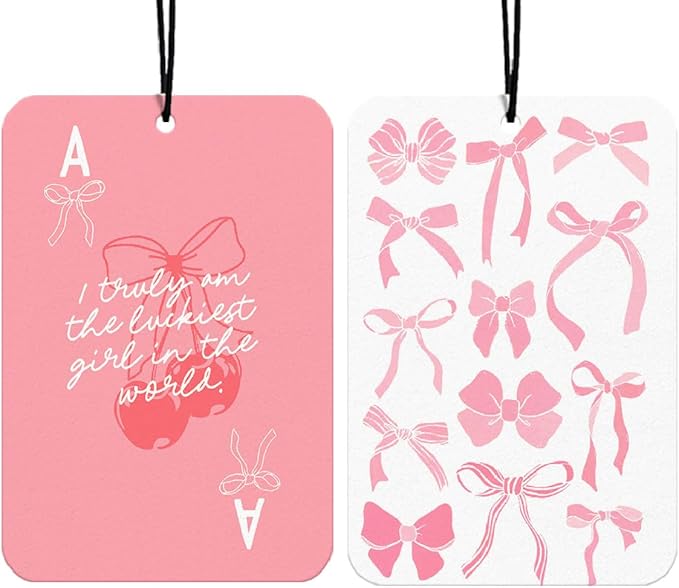 Pink Coquette Bows Car Air Freshener Hanging 2Pcs Girly Cherry Car Accessories Interior, Preppy Trendy Cherry Rearview Mirror for Cars Retro Cute Cars Freshie for Women Girls Teens(Lavender)