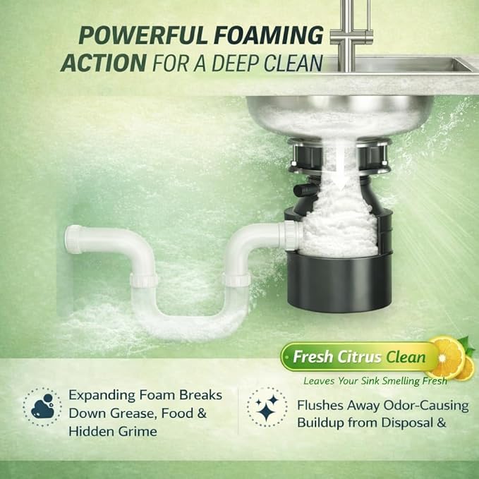 Garbage Disposal Cleaner Deodorizer Tablets – Heavy Duty XL Foaming Tablet for Kitchen Sink Drains and Disposals – Natural Sink and Disposal Cleaning Tablet – 12 XL Tablets, One Year Supply