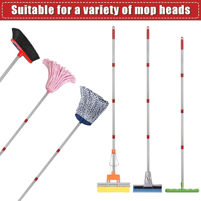 SHUESS 2 Pack Spin Mop Replacement Handle 4 Section 30 to 58 Inch Mop Replacement Stick Compatible with O-Cedar Spin Mop, Suitable for Microfiber Mop & Angle Broom (Mop Head& Base not Include)