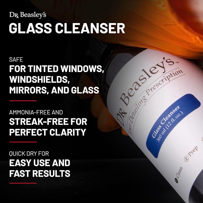 Dr. Beasley's Glass Cleanser for Autos - Extra Strength, pH Balanced, Cuts Through Messes, No Streaking or Residue, Enhanced Clarity, Fast Dry, 12 Fl Oz