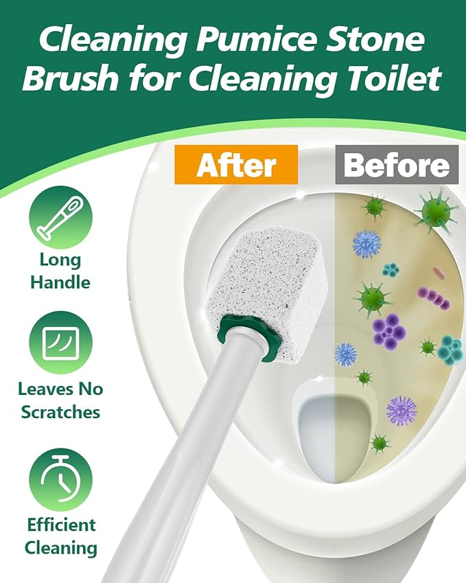 Dukars 10 Packs Pumice Stone Toilet Bowl Cleaner with Long Handle, Heavy Duty Toilet Hard Water Stain Remover,Best Toilet Bowl Cleaner (10, White)