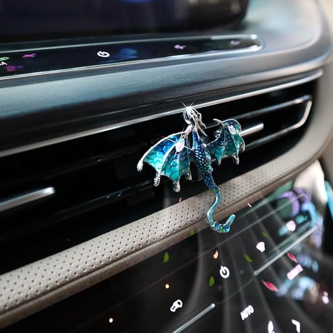 Bling Dragon Car Air Freshener Vent Clip,1pc Rhinestone Blue Dragon Car Decor,Cute Air Vent Clip Dashboard Decoration Accessory,Refillable Animal Diffuser