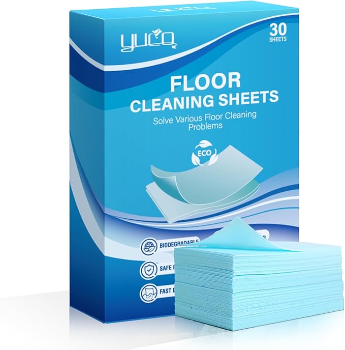 YUCO Floor Cleaner Sheets for Mopping,Fast Dissolvable and Ultra-Concentrated,Ease Effective Deep Clean Stains and Odors,Pet Safe,Keep it Fresh and Clean,Plastic-Free Packaging (1 Pack of 30 Washes)