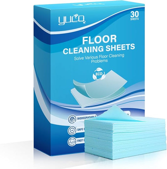 YUCO Floor Cleaner Sheets for Mopping,Fast Dissolvable and Ultra-Concentrated,Ease Effective Deep Clean Stains and Odors,Pet Safe,Keep it Fresh and Clean,Plastic-Free Packaging (1 Pack of 30 Washes)