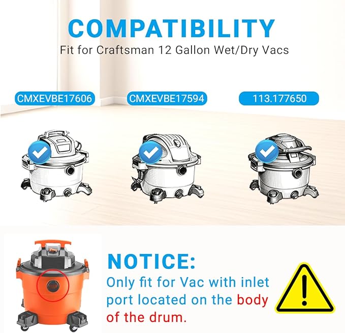 6 Pack 38735 Fine Dust Bags Compatible with Craftsman 12 Gallon Wet/Dry Shop Vacuums, Part# CMXZVBE38735