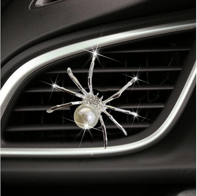 Silver Bling Spider Car Air Freshener Vent Clips, Cute Lovely Spider Car Decor