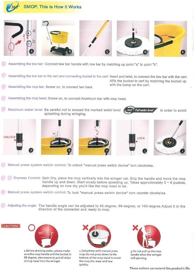SMOP 360 Spin Mop Commercial, Microfiber, Bucket, Floor Cleaning System for Stores and Households, Cart with Wheels, Replacement Head