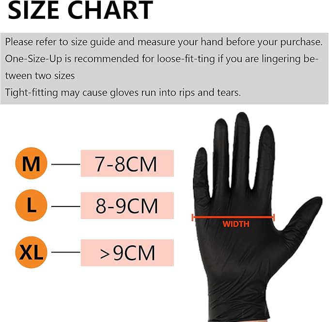 Nitrile Gloves Latex &Powder Free for Cleaning, Food, Automatic, Tattoo, 100 Black Gloves Disposable, X-Large