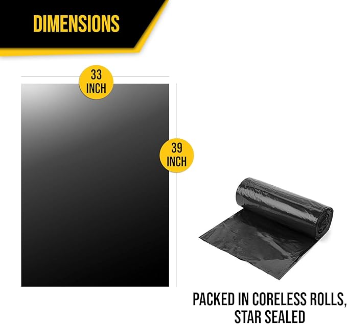 Aluf Plastics - COEX 3 Ply Garbage Bags, 33 Gallon, 1.5 Mil (eq), 33"x39", 100 Count (5 Rolls of 20)