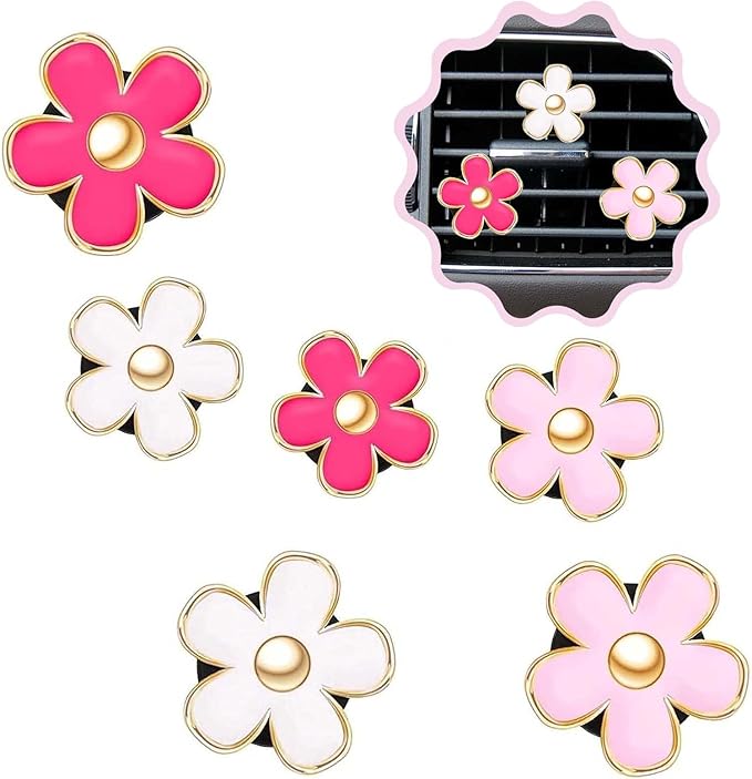 6 Pcs Daisy Flower Air Vent Clip Air Conditioning Outlet Clip Car Air Freshener Clip Car Interior Decor Charm Colorful Car Interior Accessories for Girls Women (Tricolor)