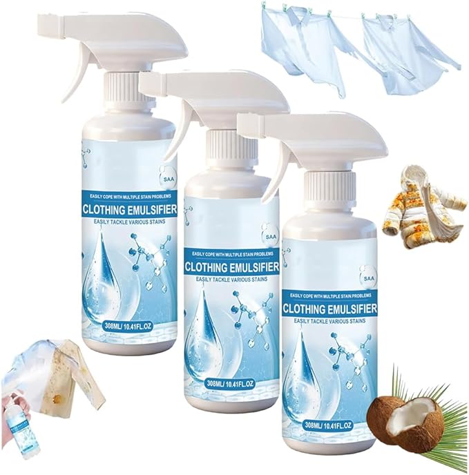 10 Fl Oz Clothing Emulsifier,Powerful Laundry Stain Remover Spray,Non Ionic Emulsifiers Cloth Cleaner,Clothes Dry Clean Spray for Grease,Oil,Food on Clothes and Shoes,Fabric Conditioner Restore Color