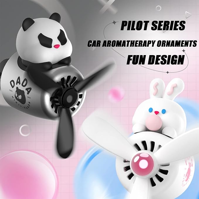 Car fragrance diffuser pilot car air outlet fragrance diffuser cartoon rotating fan leaf car perfume cute cartoon shape car perfume air freshener with 2 fragrances (rabbit 1)