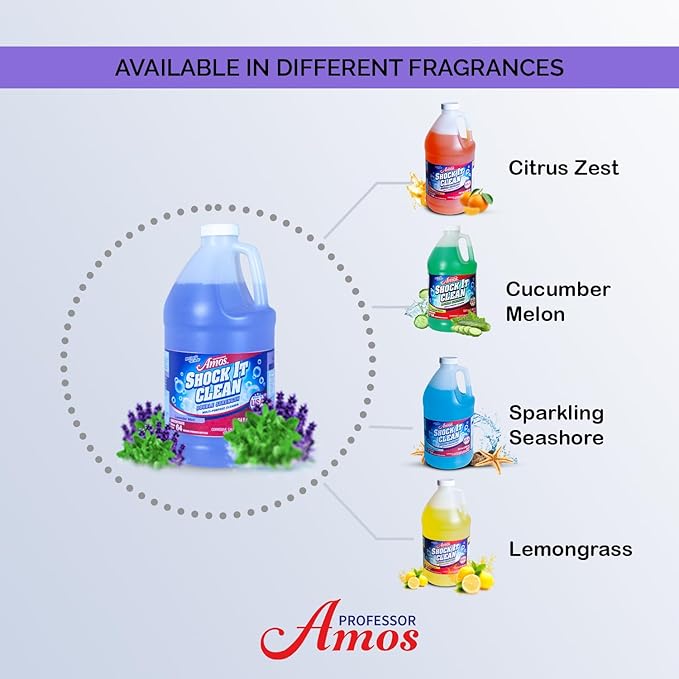 Professor Amos' Shock It Clean Scented Concentrate Cleaner Laundry Booster, Stain Remover, Carpet Cleaner, Kitchen and bathroom Cleaner, Indoor and Outdoor (Lavender, 64 Oz - Gallon)