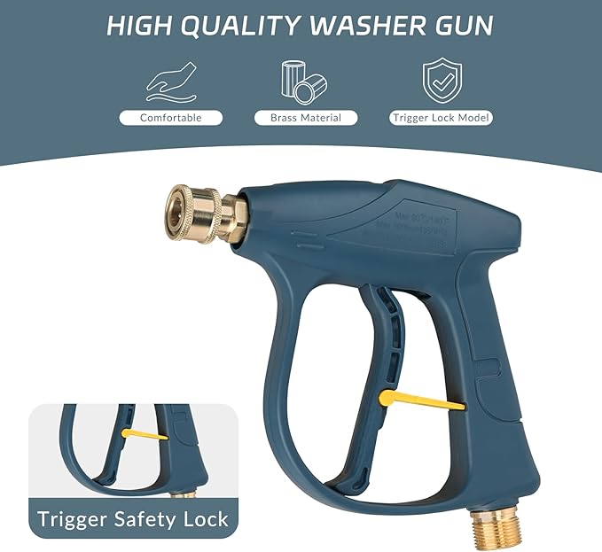 Sooprinse High Pressure Washer Gun 3000 PSI Max, Power Washer Short Gun, High Pressure Spray Gun with 1/4 Inch Quick Connector, M22-14