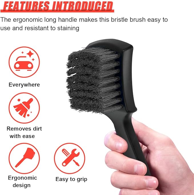 8.3×2.5 Inch Car Wash Brush, Soft Bristle Short Handle Carpet Cleaning Brush, Scrub Brush for Floor Mats, Tires, Automotive Wheel Bushes for Vehicle Interior & Home (Black)