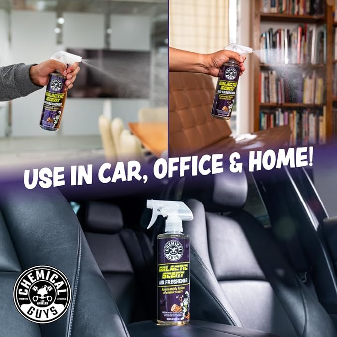 Chemical Guys Galactic Scent Air Freshener and Odor Eliminator, 16 fl oz with 3 Pack of Hanging Air Fresheners (Great for Cars, Trucks, SUVs, RVs, Home, Office, Dorm Room & More) - HOL460