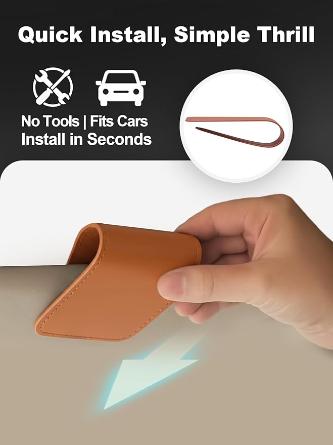 Patented Car Air Freshener Visor Clip, Compatible with Drift Air Freshener, Premium Leather, Gentle on Sun Visors, Ideal for Modern & Electric Vehicles, Orange (Clip Only)