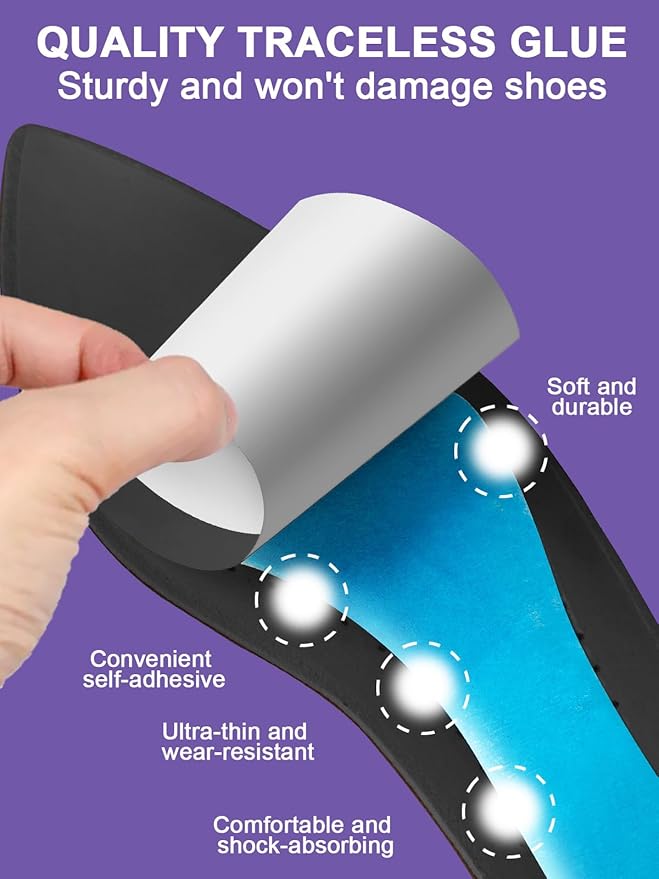 Leather High Heels Insoles for Women, Uultra-Thin Self-Adhesive Non-Slip Pointed Toe Heel Inserts, Shock & Sweat Absorption - Comfort Shoe Pads for High Heels Sandals Flats (Black, Women 6-7 .5)