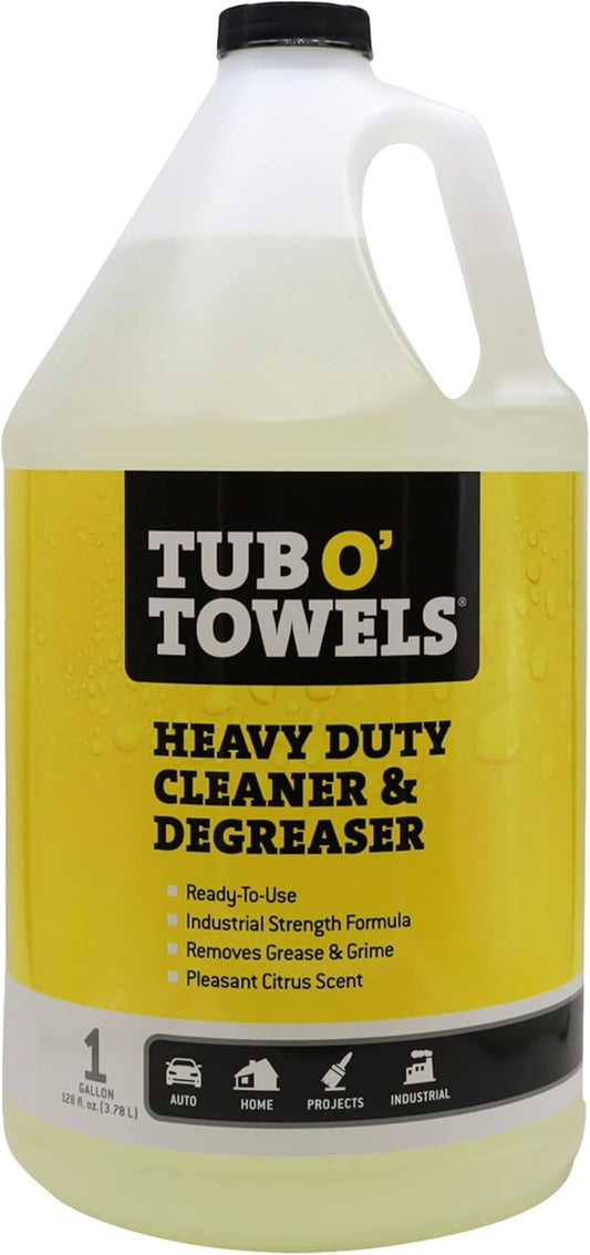 Tub O' Towels Heavy Duty Cleaner and Degreaser Spray Helps in Removing Oil Tar Paint Dirt Caulk Grease Grime Gunk Epoxies, Industrial Strength, Home & Auto, Made In USA, Citrus Scent, 1 Gallon