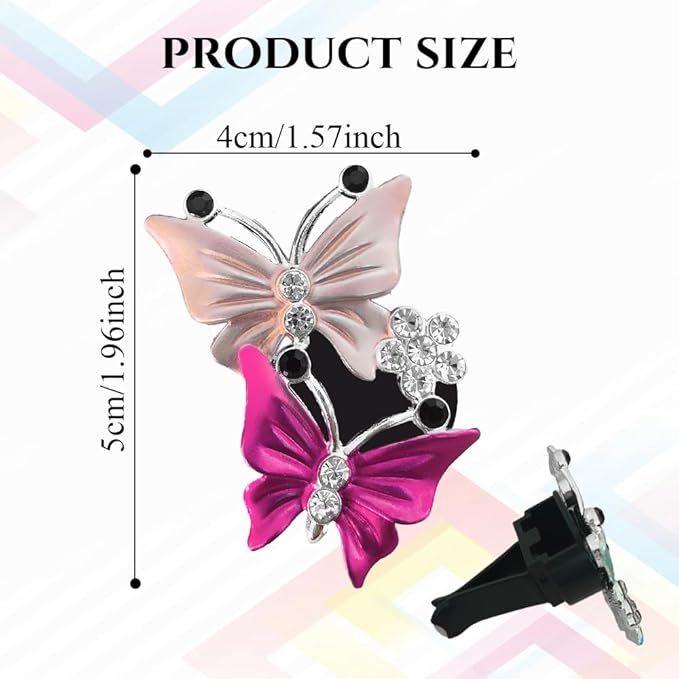 2PCS Car Air Vent Clips, Dual Butterfly Diamond Car Air Conditioner Outlet Vent Clip, Cute Car Diffuser Perfume Clip, Car Air Freshener Decor Accessories for Women Girl (Dark Pink, Style 1)