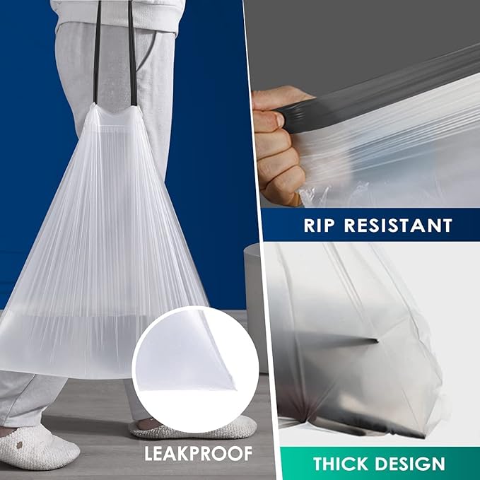 120 Counts 2.6 Gallon Small Drawstring Trash Bags Garbage Bags by RayPard, Small Strong Plastic Bags fit 7.5-10 Liter Trash Can for Home Office Kitchen Bathroom Bedroom, White Waste Basket Liners