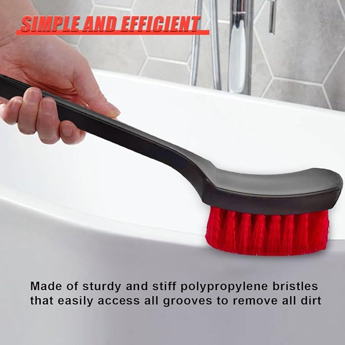 8.3×2.5 Inch Car Wash Brush, Soft Bristle Short Handle Carpet Cleaning Brush, Scrub Brush for Floor Mats, Tires, Automotive Wheel Bushes for Vehicle Interior & Home (Red)