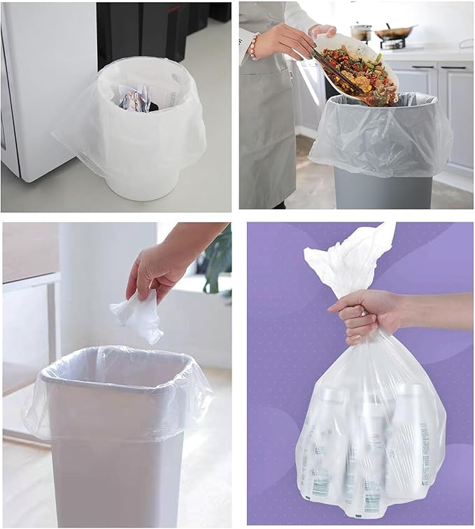 320 Count 8 Gallon Trash Bags Clear Medium Garbage Bags Strong, Leakage-Free,Unscented 30 Liter Thick for Bathroom, Office, Kitchen Waste Basket Trash Can (Clear, 8 Gallon-320 Count)