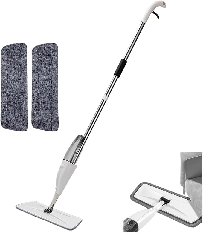 Spray Mop Reusable Rotating Magic Flat Mops with Microfiber Pads Wet and Dry Cleaner Household Cleaning Tools Accessories(1mop1cloth)