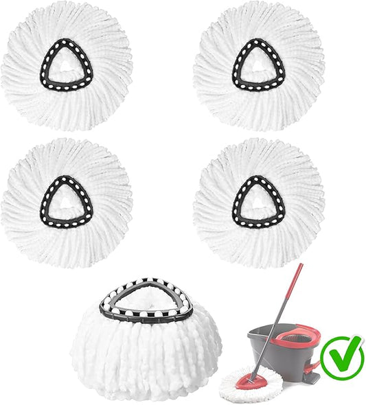 5-Pack Spin Mop Replacement Heads, 100% Microfiber Spin Mop Refills Heads for Easy Wring, 360°Micro Replacement Mop Head for Easy House Cleaning Floor Mopping - (White)