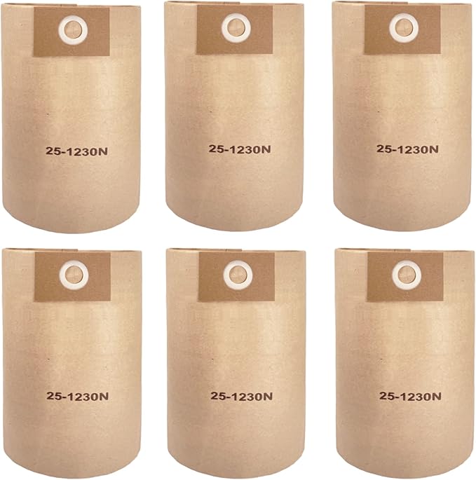 6-Pack 25-1230 Disposable Filter Bags Replacement for Stanley 4-5 Gallon Wet/Dry Vacuums SL18129, SL18130, SL18130P