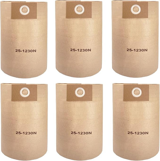 6-Pack 25-1230 Disposable Filter Bags Replacement for Stanley 4-5 Gallon Wet/Dry Vacuums SL18129, SL18130, SL18130P