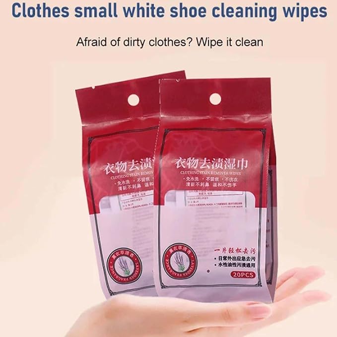 Clothes Stain Removal Wipes, 20 Pack Stain Remover - Individual Wrapped Cleaning Wipes - No Dry Cleaning Food, Grease, Coffee Off Laundry, Underwear, Fabric (1pc)