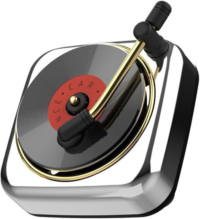 Record Player Car Vent Clips Air Freshener Retro Style Album Cover Car Air Conditioning Outlet Clip Fragrance Diffuser Car Interior Decoration Accessories, Silver